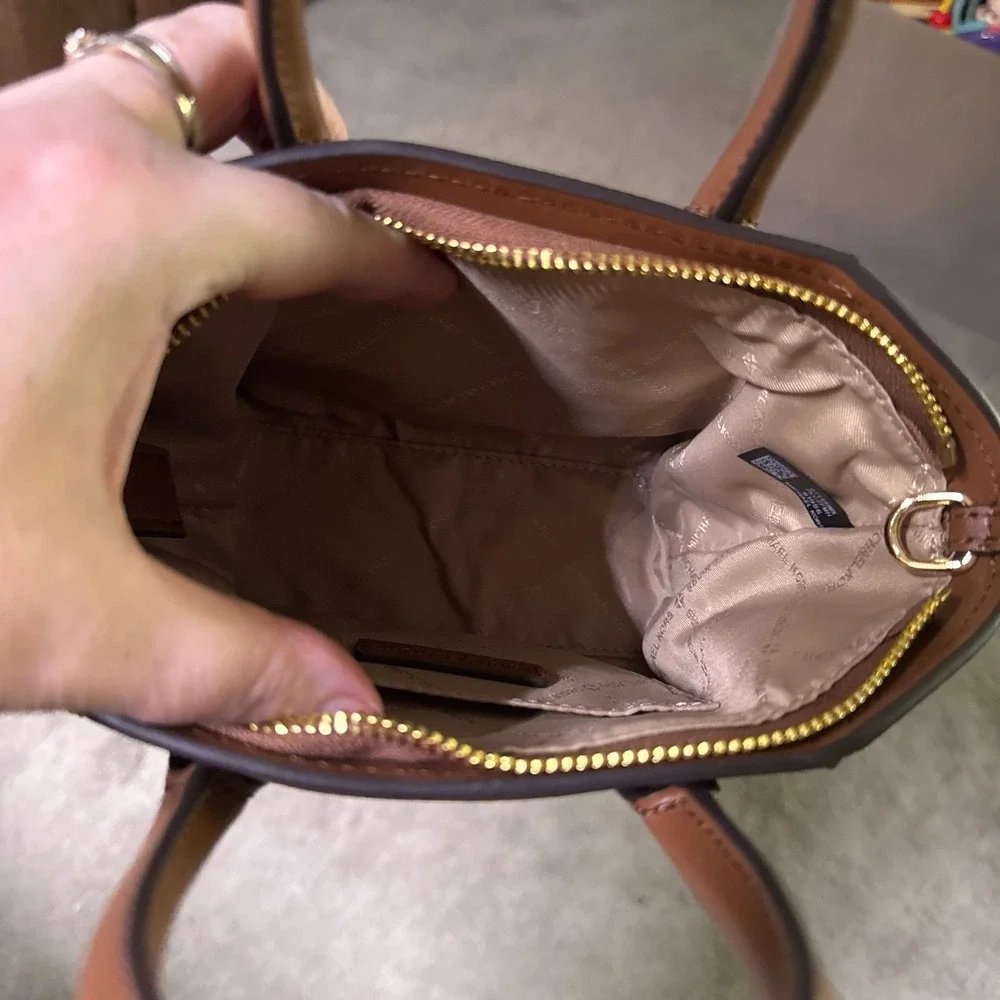 Michael Kors Avril Extra-Small Leather and‎ Suede Satchel in Luggage